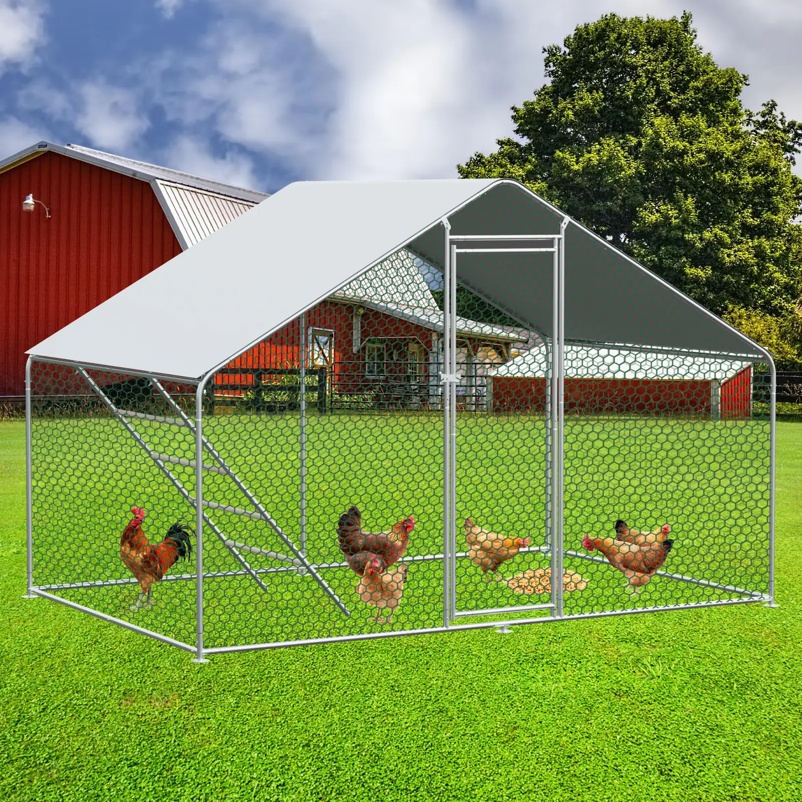 Enclos Poulailler 6m² Métal Jardin Protection Volaille Toit Bâche Imperméable – ComfortXL Outdoor Living