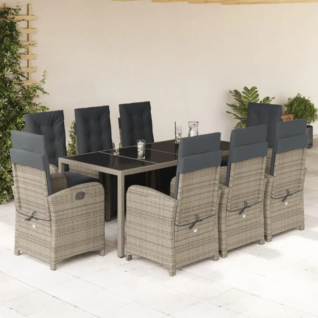 Ensemble à manger de jardin 9 pcs coussins gris résine tressée vidaXL 3212467