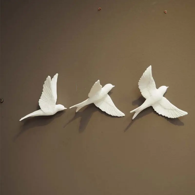 Ensemble 3 oiseaux blanc en porcelaine 13x15x15cm