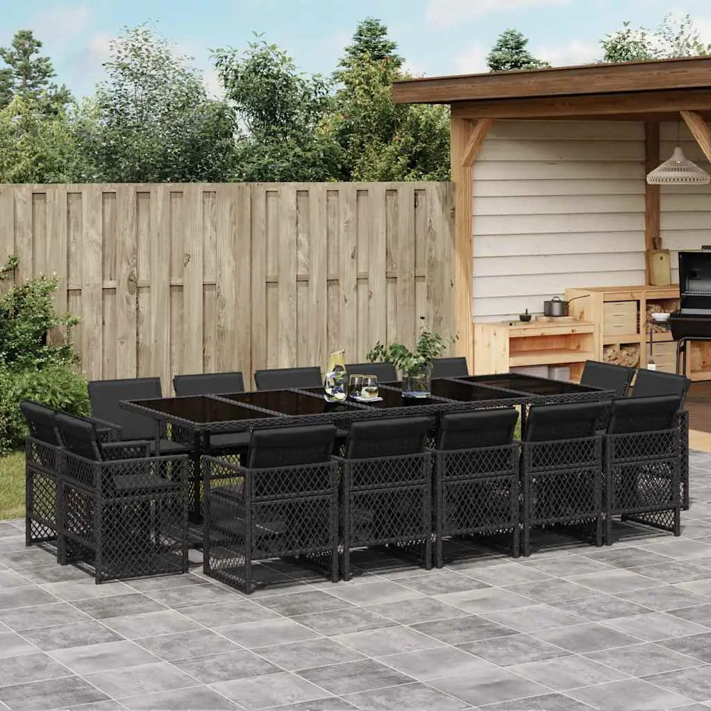 Ensemble à manger de jardin 15 pcs coussins noir résine tressée vidaXL 3210871