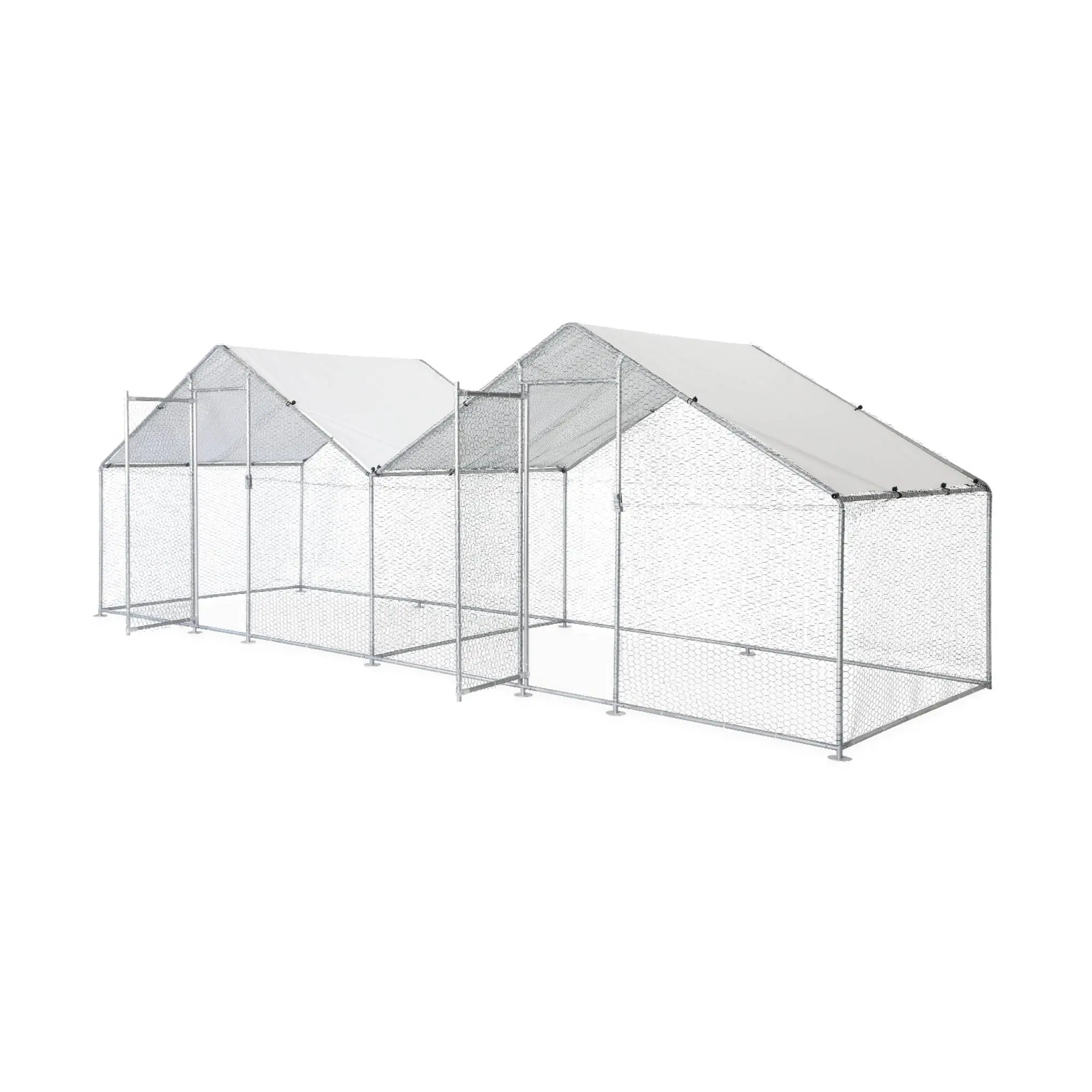 Enclos pour poulailler 2x6m² – Babette – Volière en acier galvanisé. bâche de toit imperméable et anti UV. porte avec loquet. enclos pour animaux 6x2m