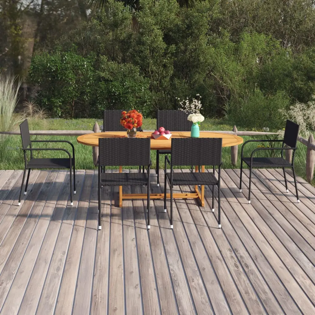 Ensemble à manger de jardin 7 pcs Résine tressée Noir vidaXL 3070772