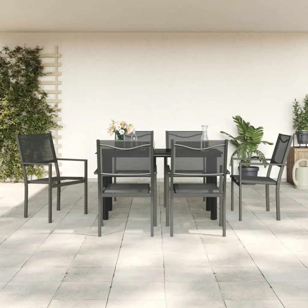 Ensemble à manger de jardin 7 pcs noir textilène et acier vidaXL 3200729