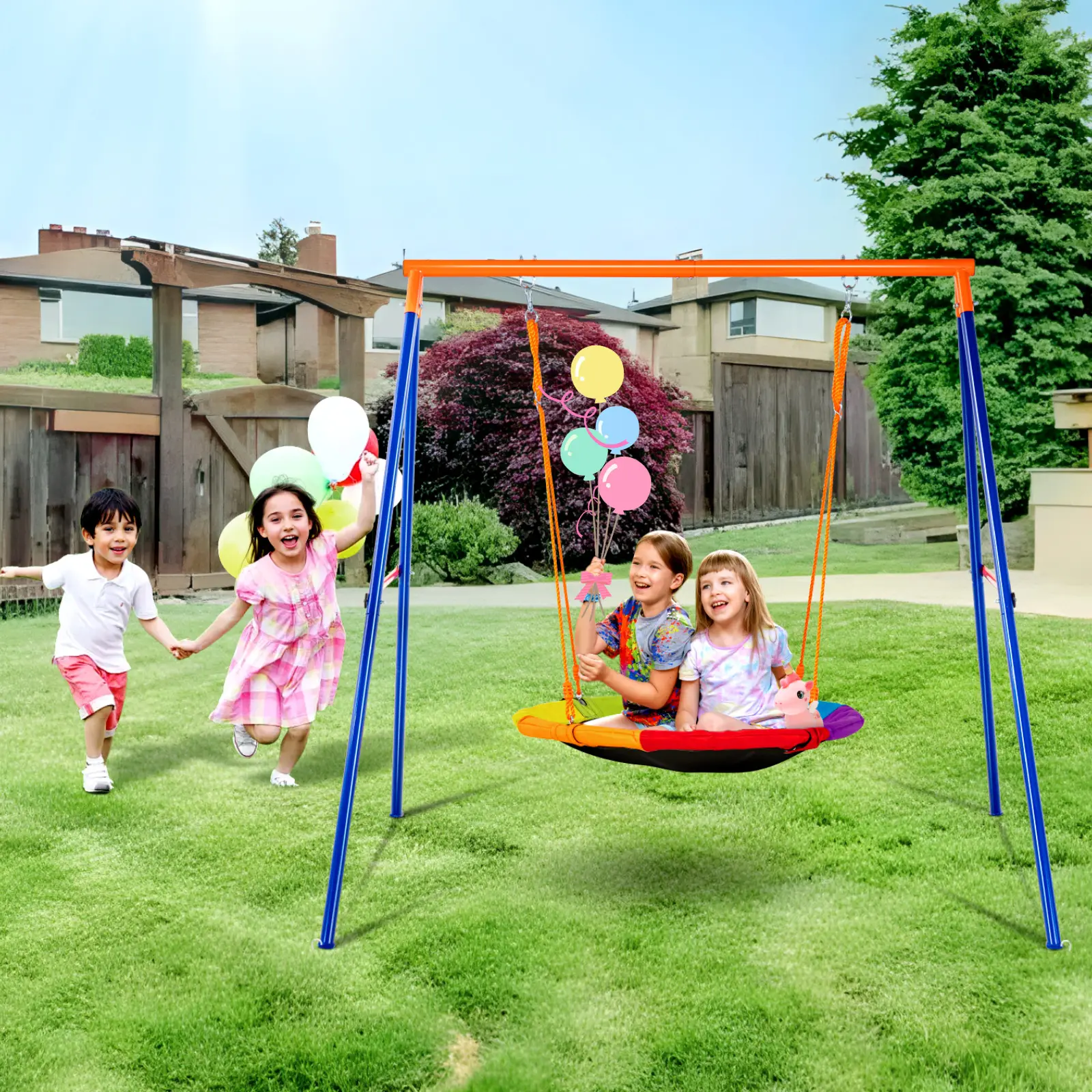 VEVOR Ensemble balançoires jardin 440 lb, ronde 40″, support métal/corde régl., enfants.