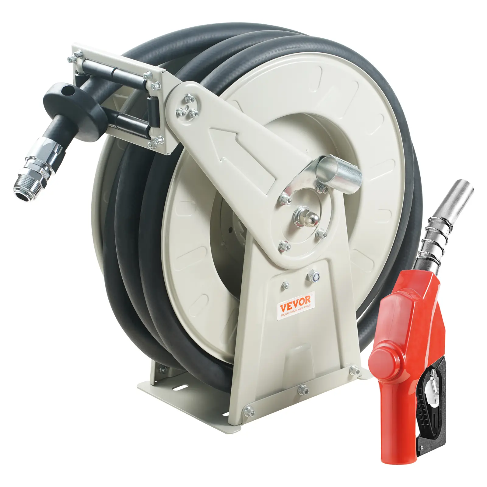 VEVOR Enrouleur tuyau carburant 19 mm x 15,24 m. Caoutchouc NBR, buse auto.
