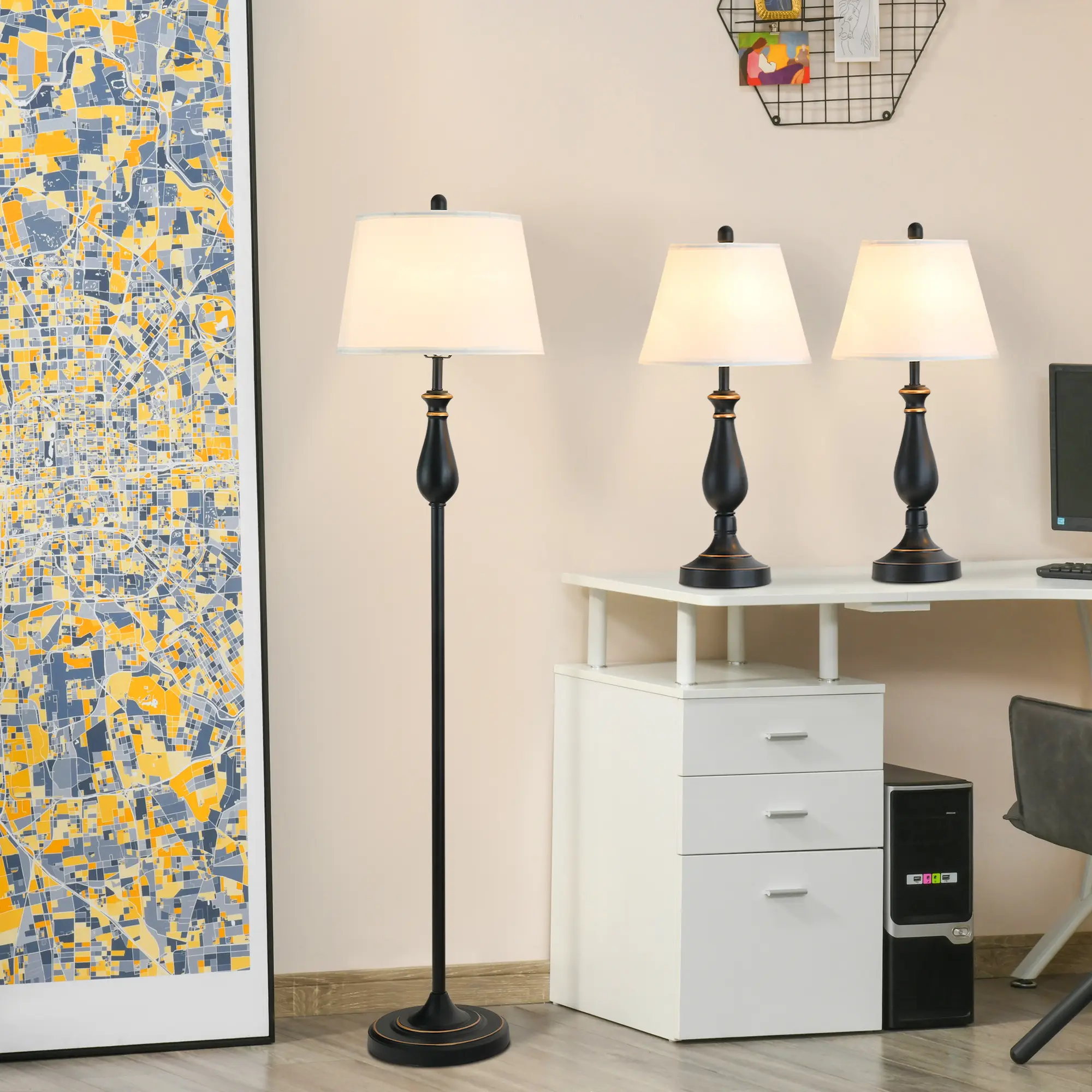 Ensemble 3 Lampes Vintage Métal Lampadaire et Table E27 Salon Noir – ComfortXL Outdoor Living