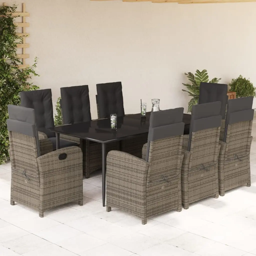 Ensemble à manger de jardin 9 pcs coussins gris résine tressée vidaXL 3212358